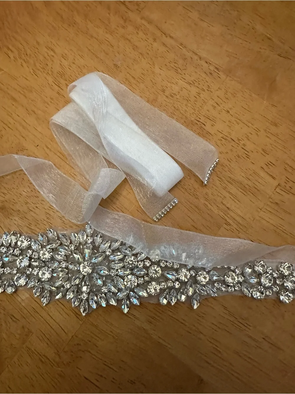 Crystal Embellished Bridal Sash Belt - White